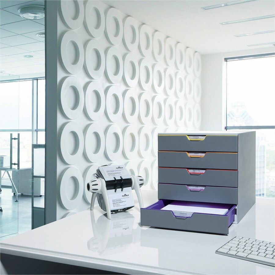 5 Drawer(s) - 11" Height x 11.50" Width x 14" Depth - Label Holder, Stackable, Non-slip Feet - Gray - Acrylonitrile Butadiene Styrene (ABS) - 1 Each