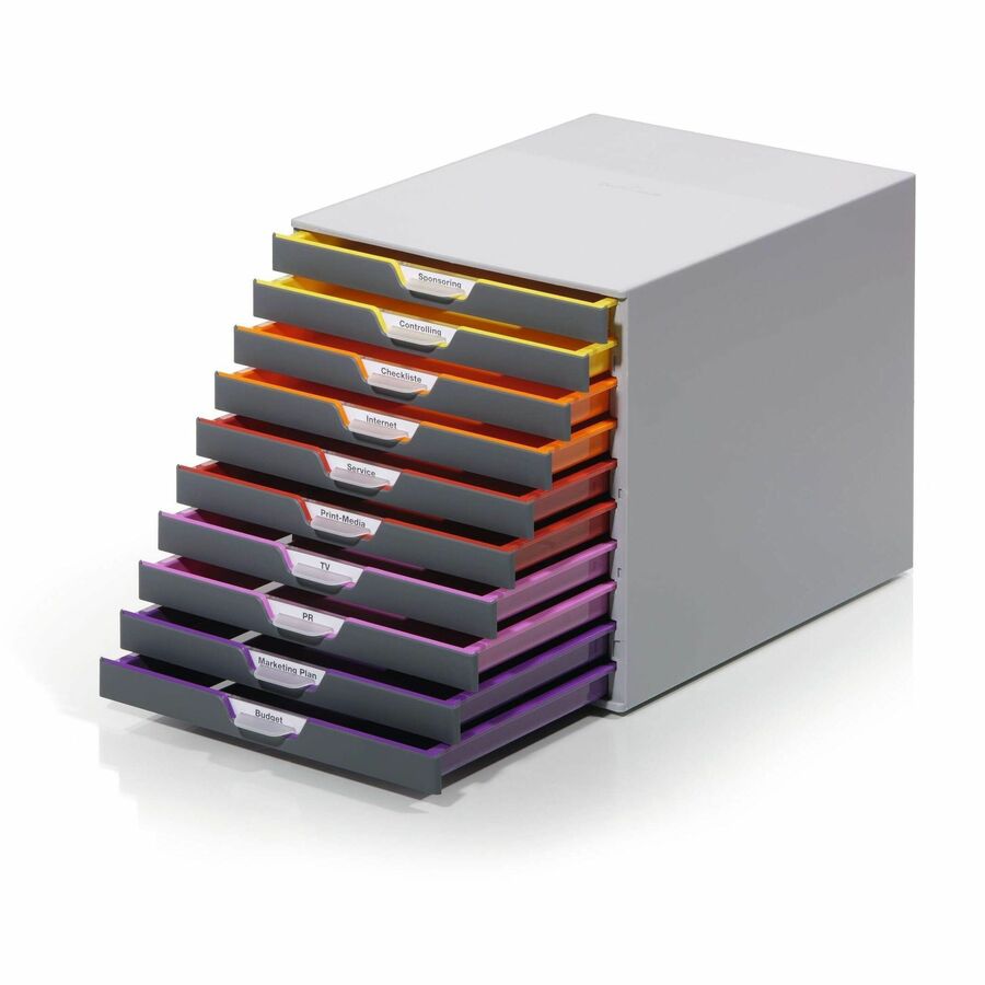 10 Drawer(s) - 11" Height x 11.50" Width x 14" Depth - Labeling Area, Stackable, Non-skid Feet - Gray - Plastic - 1 Each