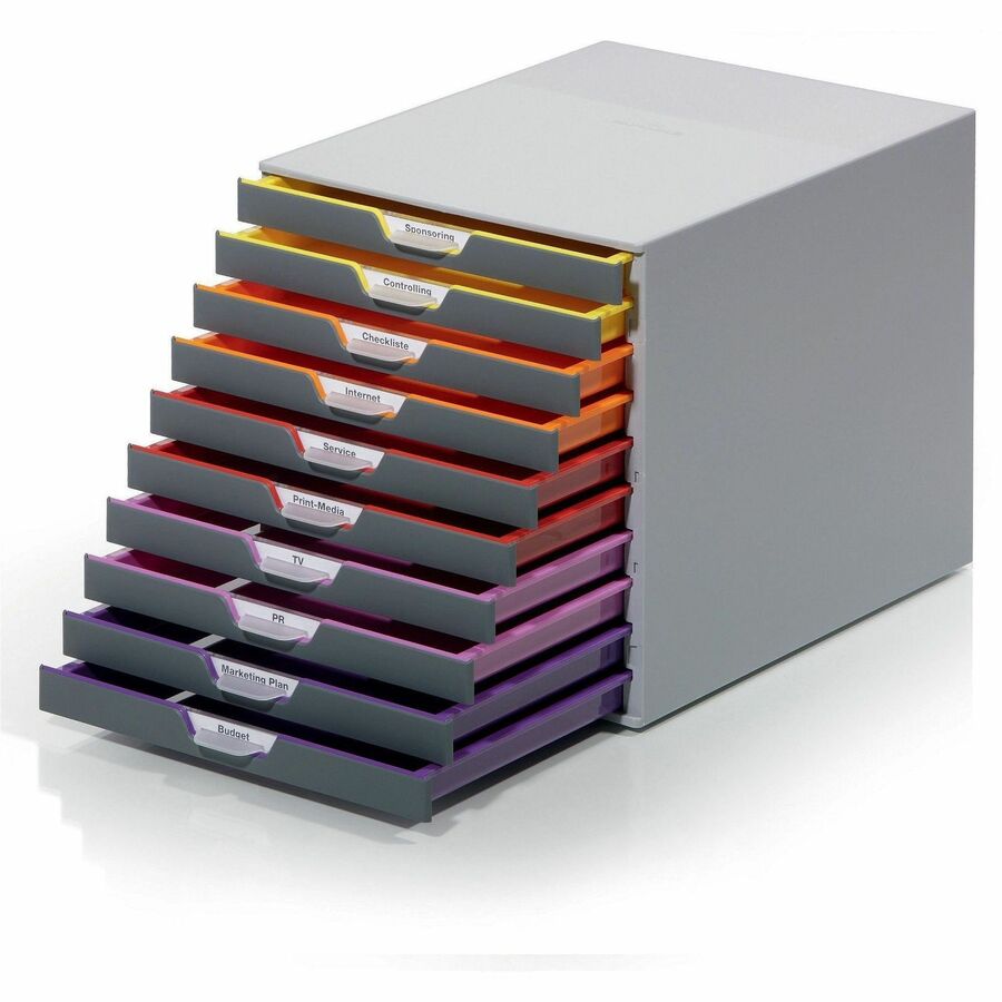 10 Drawer(s) - 11" Height x 11.50" Width x 14" Depth - Labeling Area, Stackable, Non-skid Feet - Gray - Plastic - 1 Each