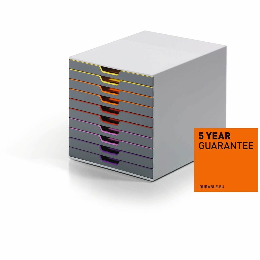 10 Drawer(s) - 11" Height x 11.50" Width x 14" Depth - Labeling Area, Stackable, Non-skid Feet - Gray - Plastic - 1 Each