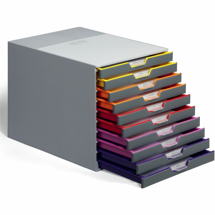 10 Drawer(s) - 11" Height x 11.50" Width x 14" Depth - Labeling Area, Stackable, Non-skid Feet - Gray - Plastic - 1 Each