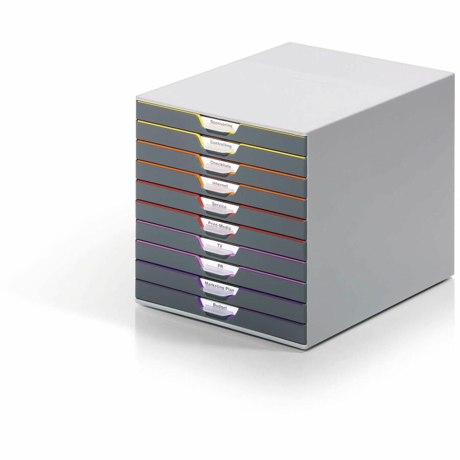 10 Drawer(s) - 11" Height x 11.50" Width x 14" Depth - Labeling Area, Stackable, Non-skid Feet - Gray - Plastic - 1 Each