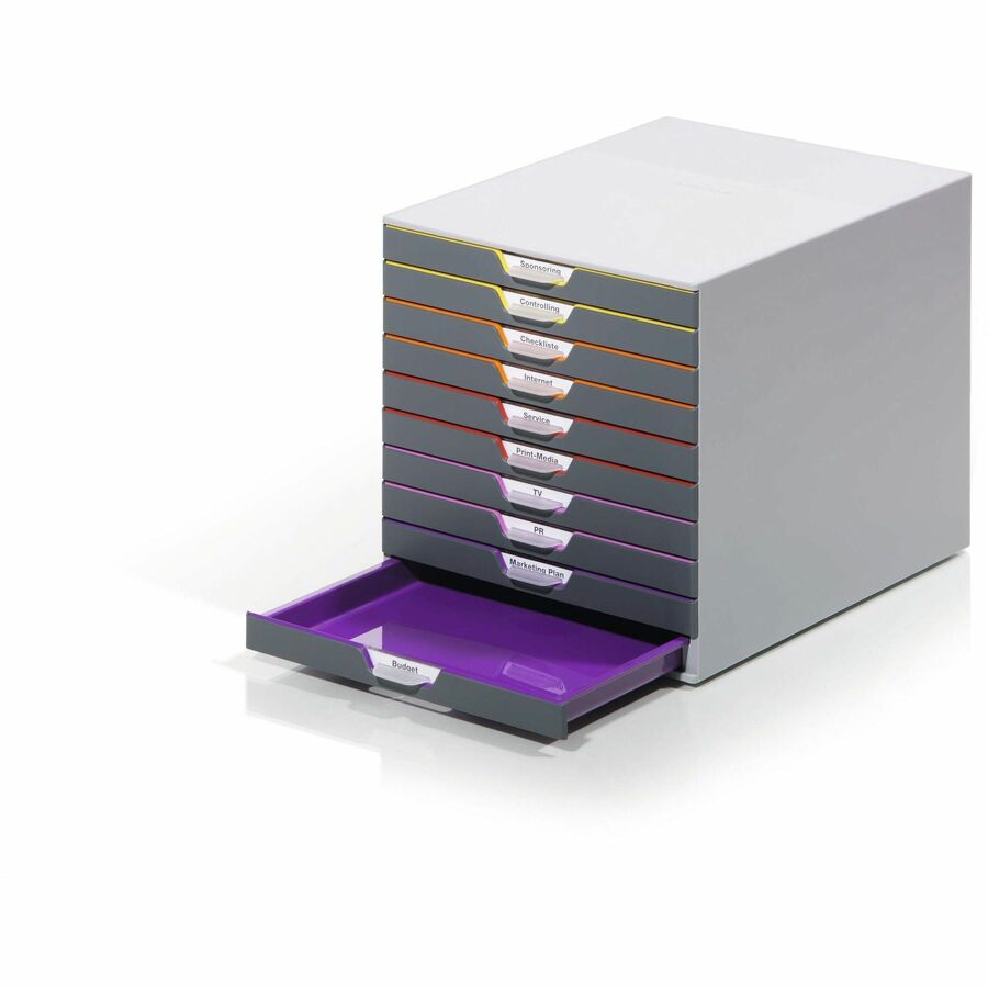 10 Drawer(s) - 11" Height x 11.50" Width x 14" Depth - Labeling Area, Stackable, Non-skid Feet - Gray - Plastic - 1 Each