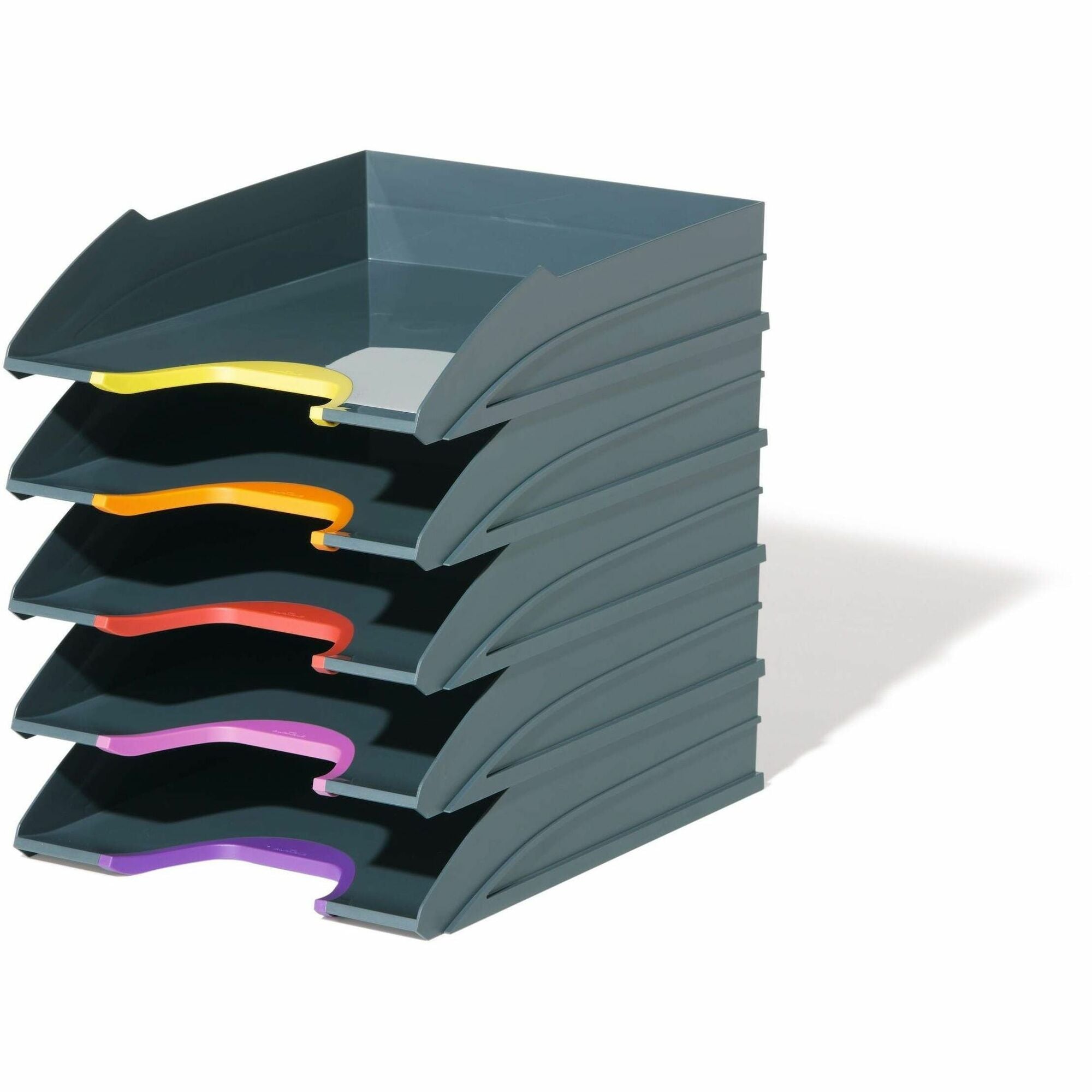 Desktop - Stackable, Front Cut-out - Gray - Plastic - 1 Pack