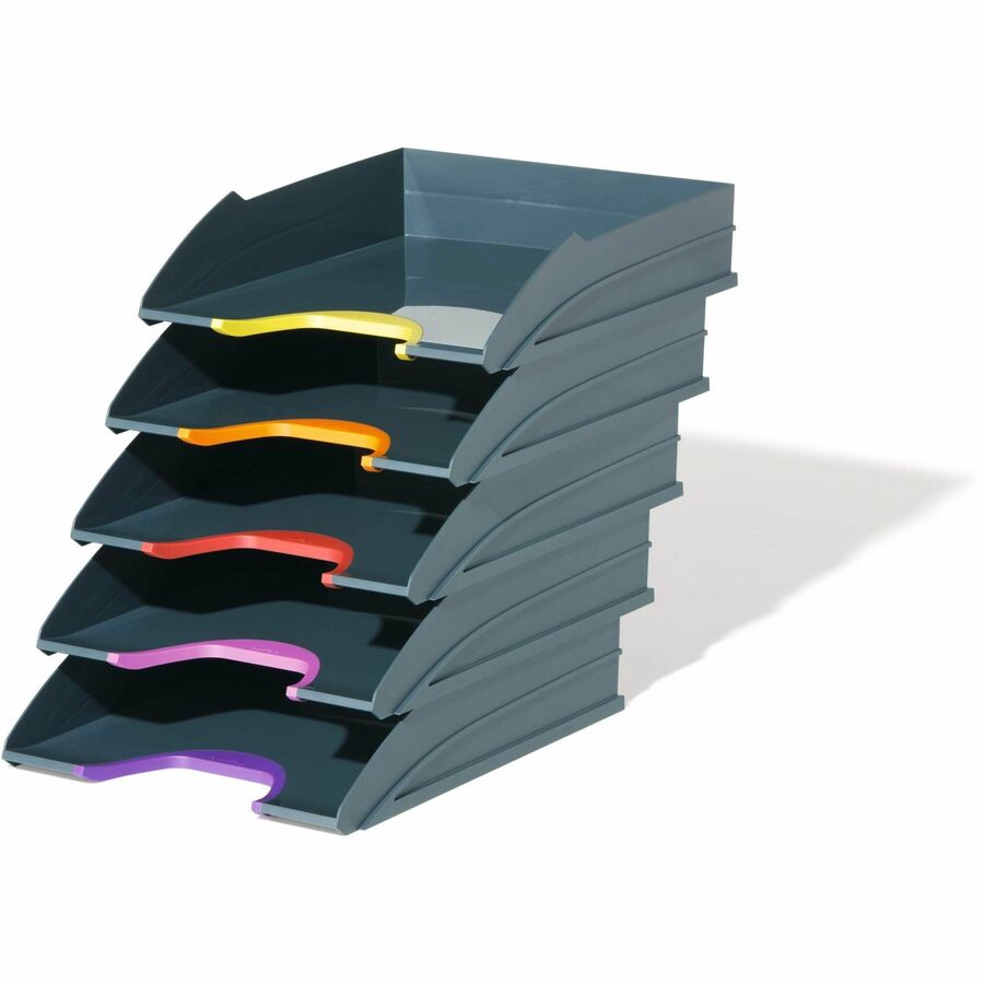 Desktop - Stackable, Front Cut-out - Gray - Plastic - 1 Pack