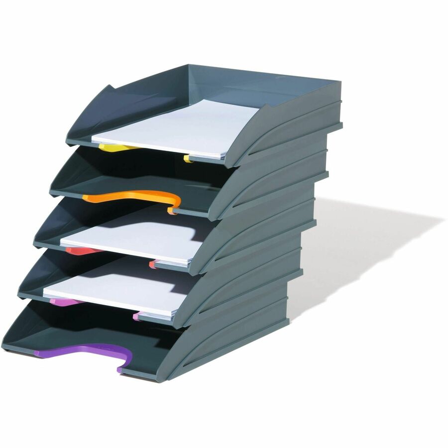 Desktop - Stackable, Front Cut-out - Gray - Plastic - 1 Pack