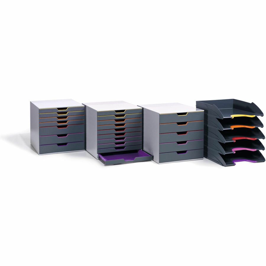 Desktop - Stackable, Front Cut-out - Gray - Plastic - 1 Pack
