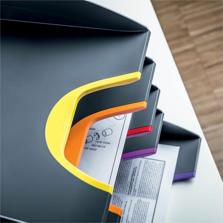 Desktop - Stackable, Front Cut-out - Gray - Plastic - 1 Pack