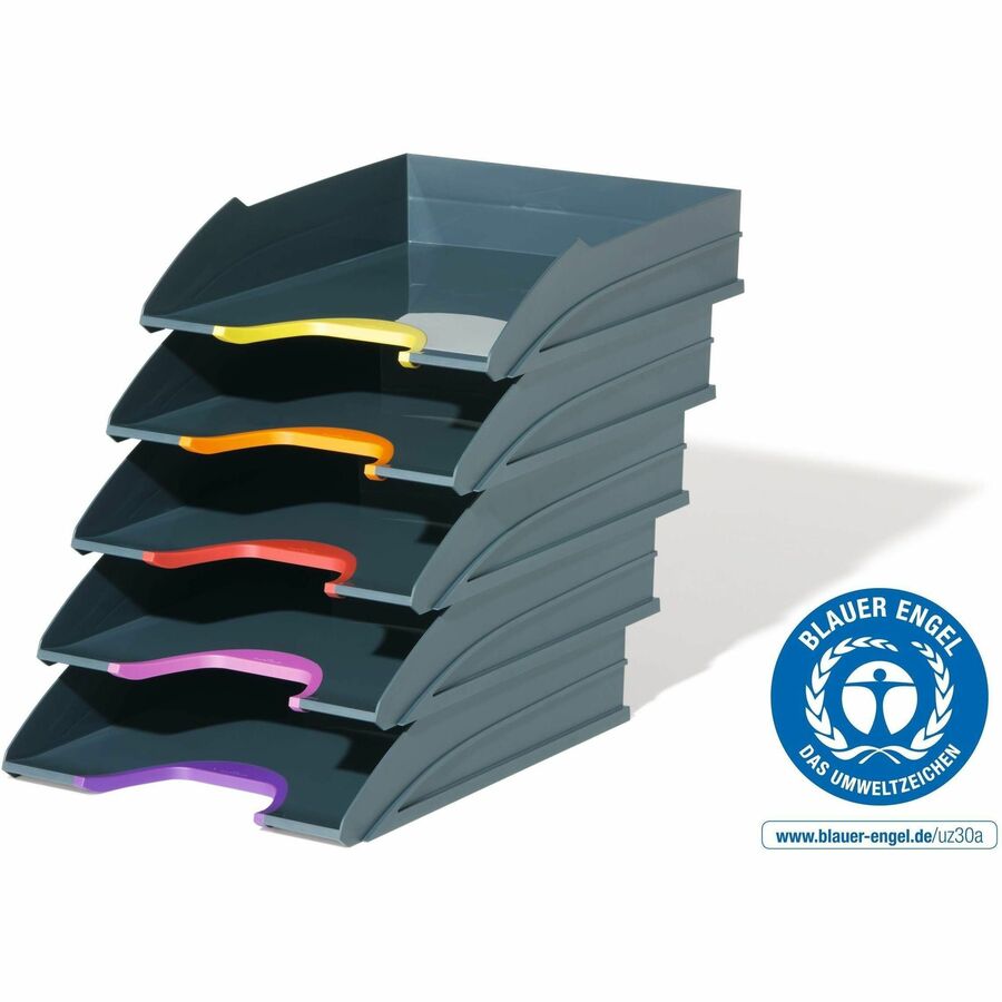 Desktop - Stackable, Front Cut-out - Gray - Plastic - 1 Pack