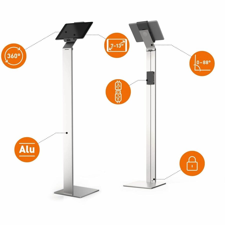 47.8" Height x 10.6" Width x 10.6" Depth - Steel, Aluminum, Acrylonitrile Butadiene Styrene (ABS) - Silver - Flexible - 1 Each
