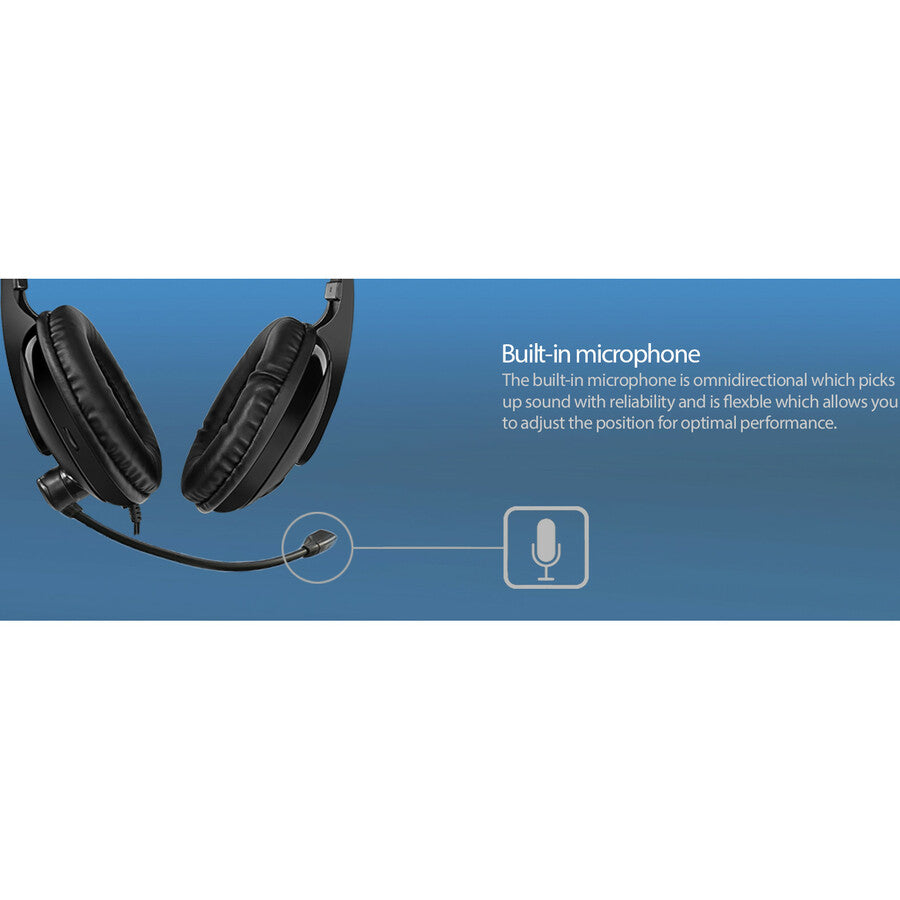 Stereo - Mini-phone (3.5mm) - Wired - 32 Ohm - 20 Hz to 20 kHz - Over-the-head - Binaural - Circumaural - 6 ft Cable - Omni-directional Microphone - Black