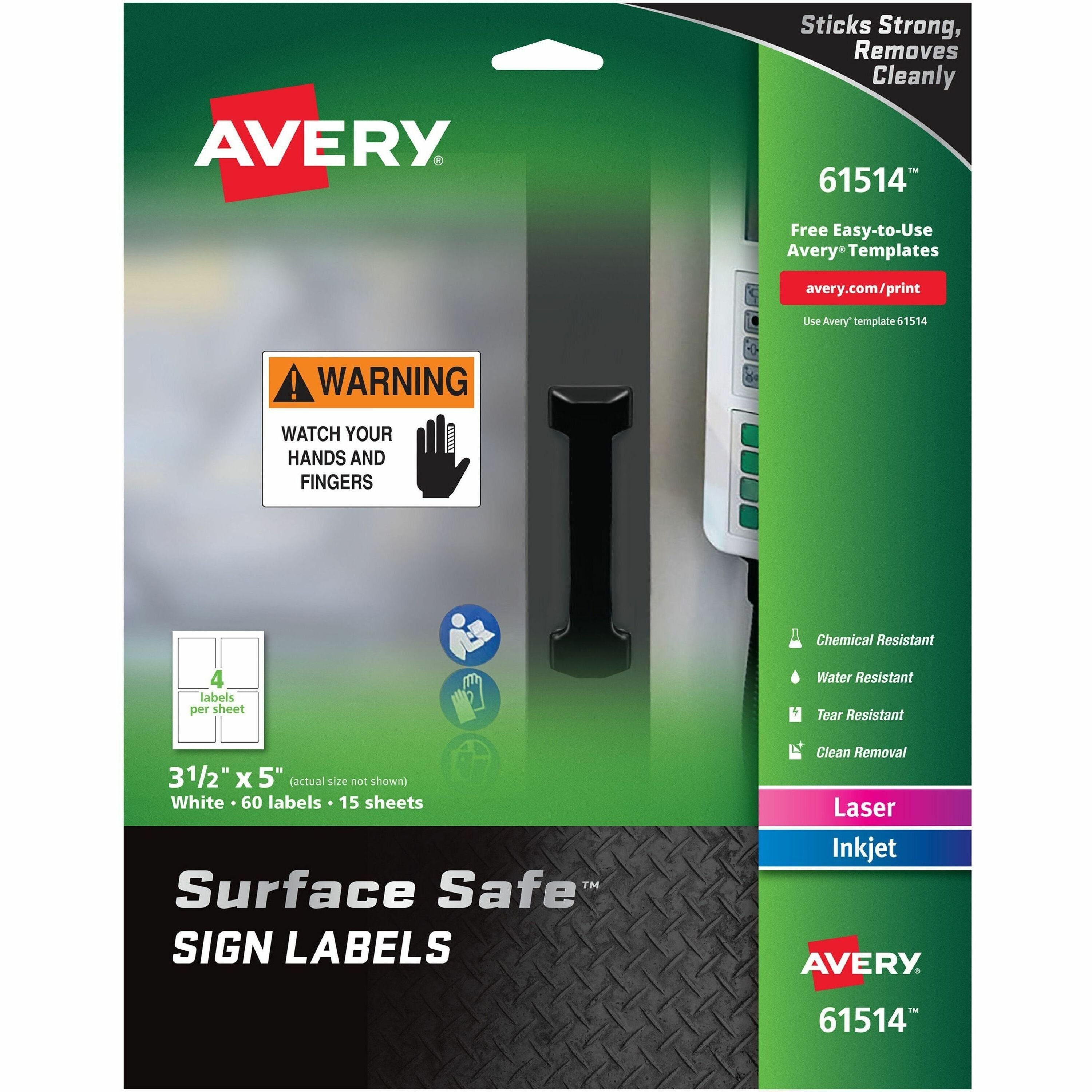 3 1/2" Width x 5" Length - Removable Adhesive - Rectangle - Laser, Inkjet - White - Film - Water Resistant - 4 / Sheet - 15 Total Sheets - 60 Total Label(s) - 60 / Pack
