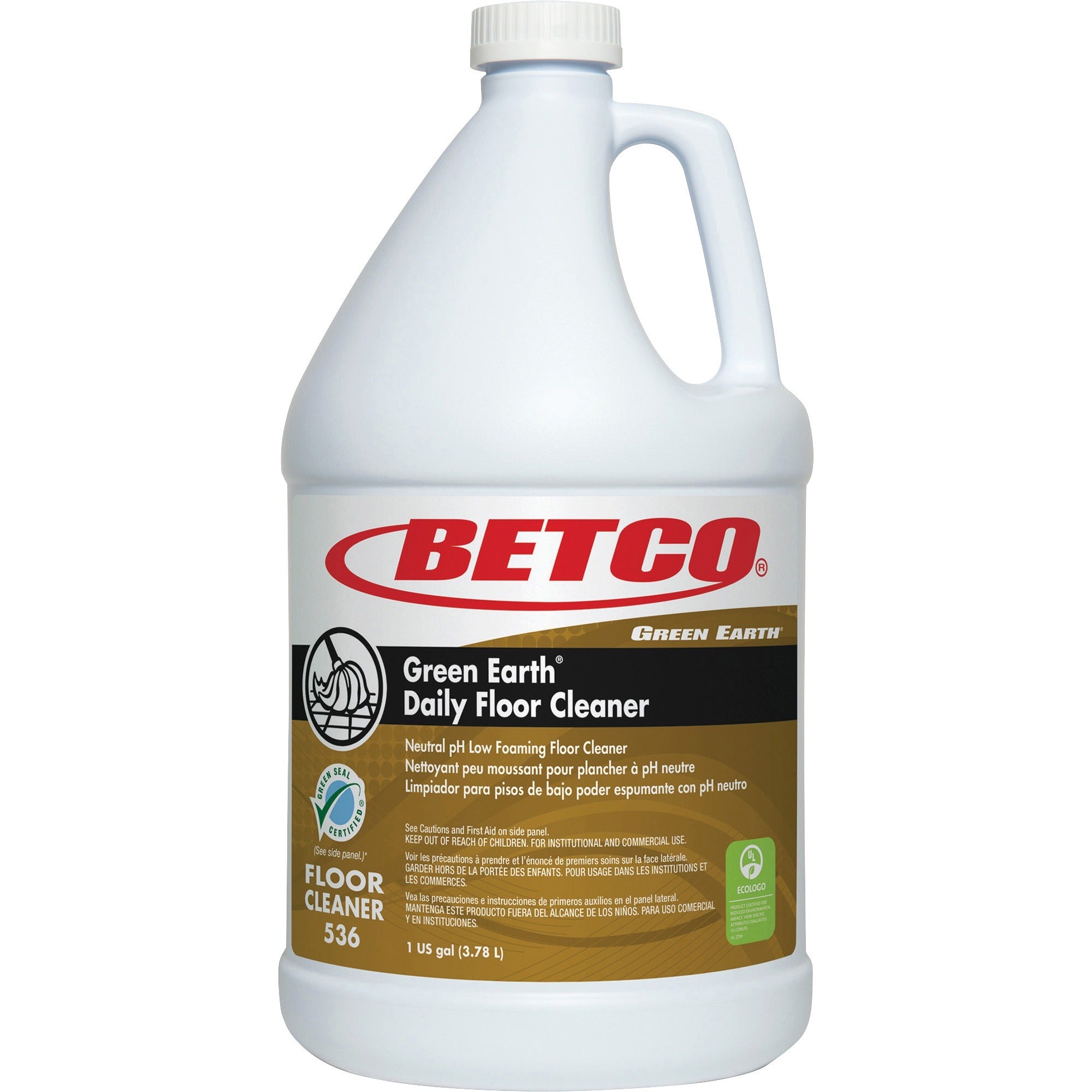 Betco Green Earth Daily Floor Cleaner - Concentrate - 128 fl oz (4 quart) - pH Neutral, Fragrance-free - Yellow - 1 Each