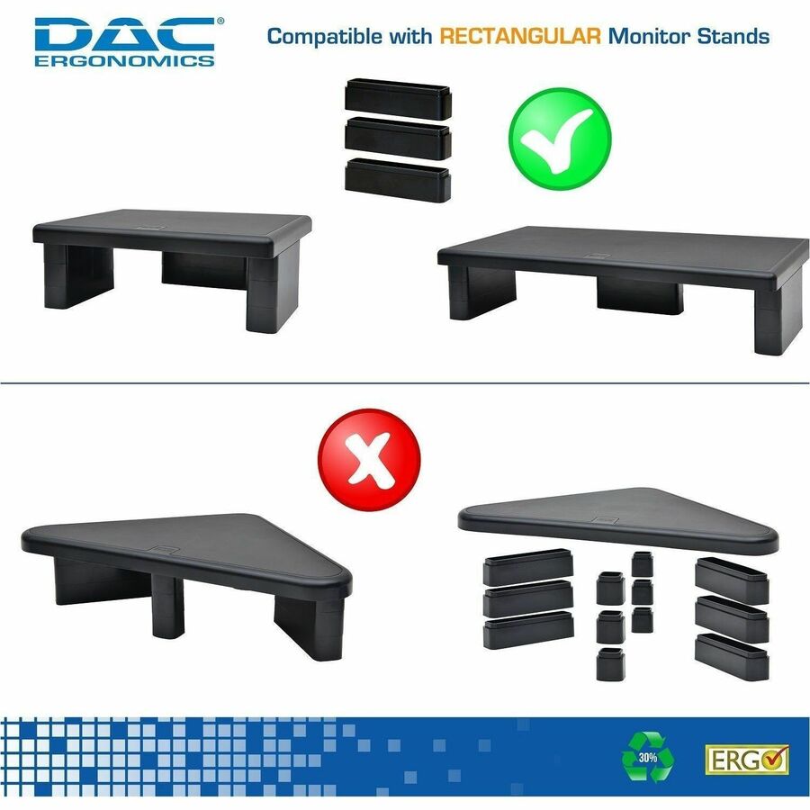 DAC&reg; Stax MP-216 Ergonomic Height-Adjustable Monitor/Laptop Riser Blocks Kit, Black