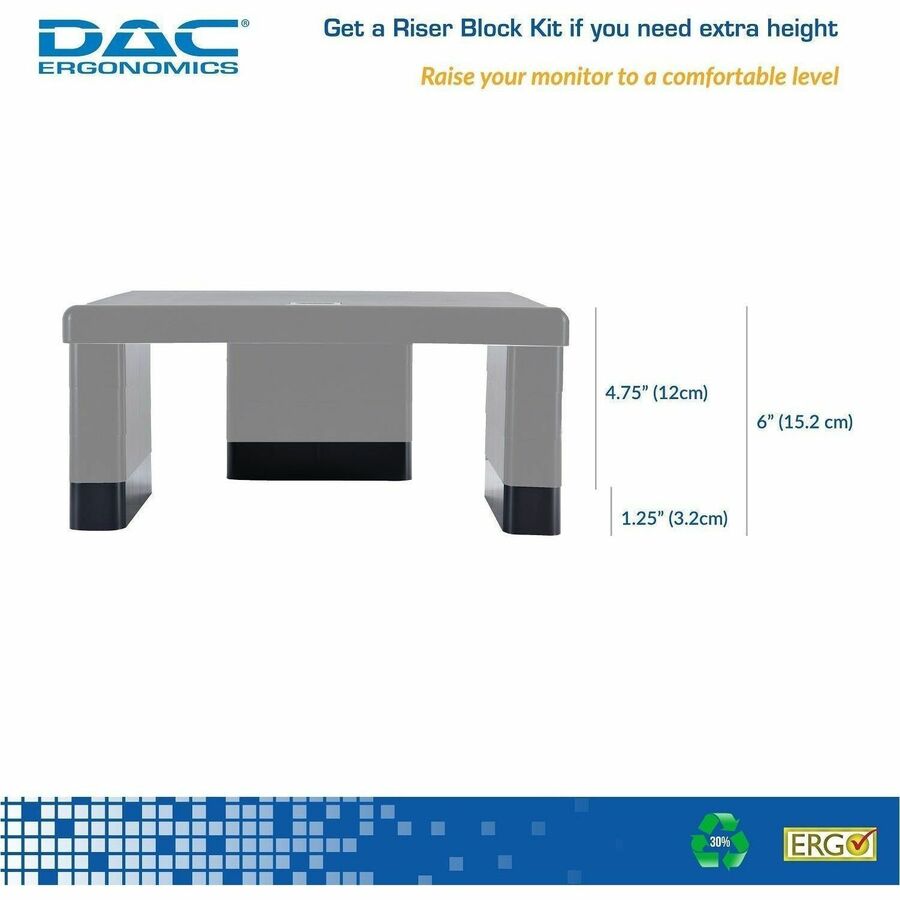 DAC&reg; Stax MP-216 Ergonomic Height-Adjustable Monitor/Laptop Riser Blocks Kit, Black