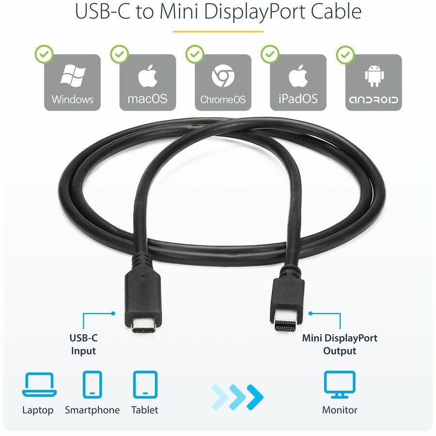 StarTech.com 1 m (3.3 ft.) USB-C to Mini DisplayPort Cable - 4K 60Hz - Black