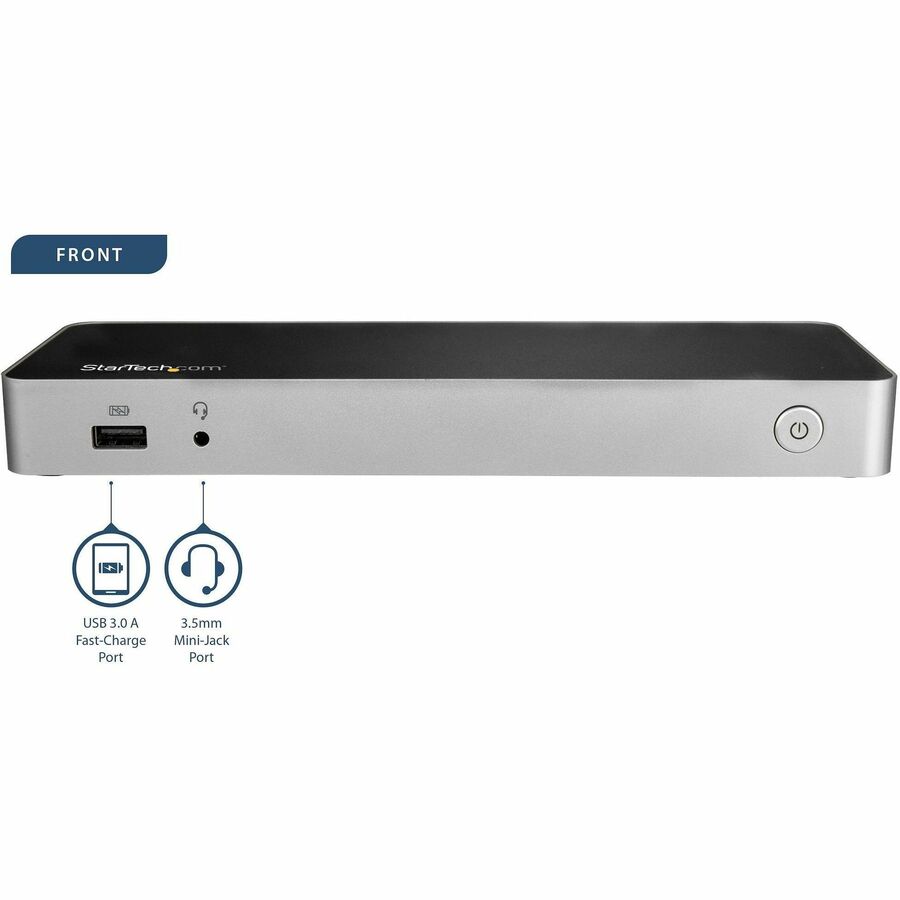 StarTech.com Docking Station, Dual 4K Display (1x HDMI, 1x DisplayPort), 5 USB 3.0 Ports, USB-C, SD Card Reader, Gigabit Ethernet, Audio/Mic, Thunderbolt, 60W Power Delivery, Black/Silver, 1 Each
