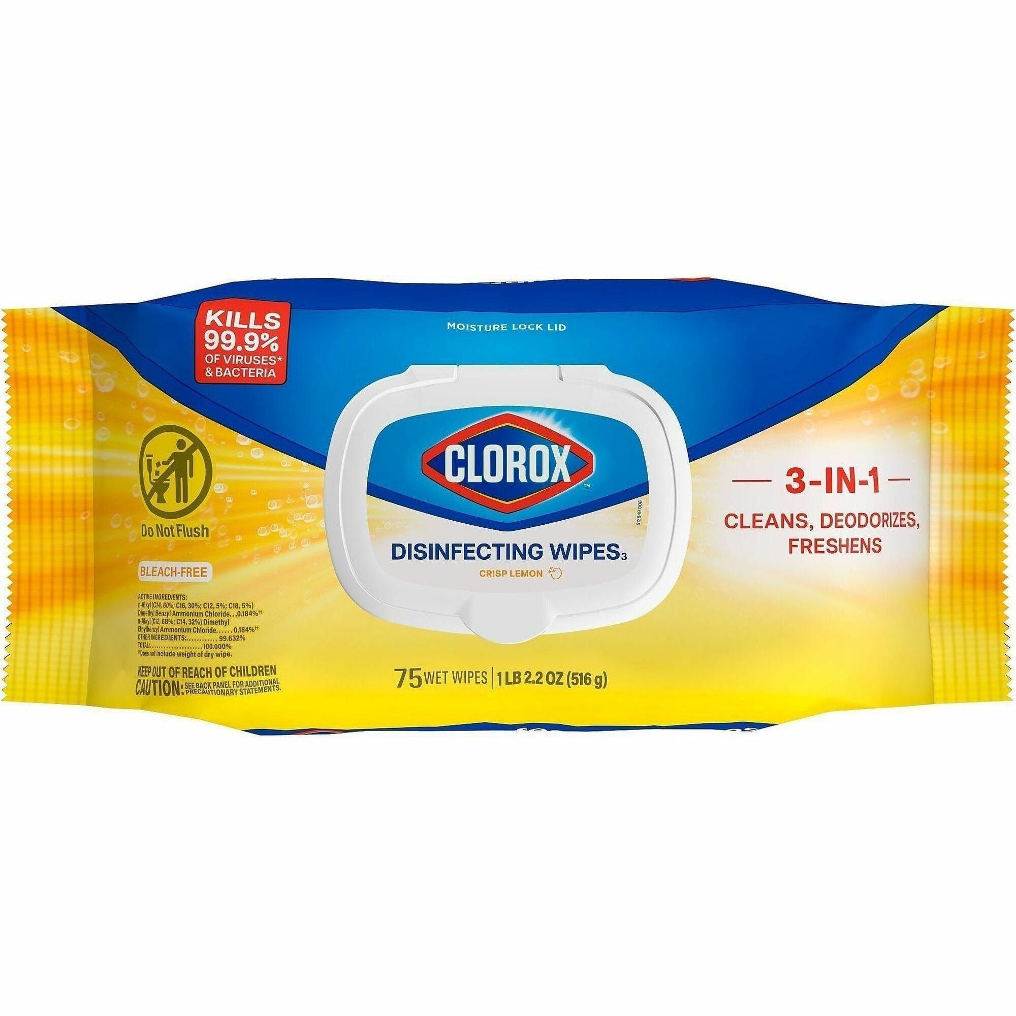 Clorox Disinfecting Cleaning Wipes Flex Pack - Crisp Lemon - White - 75/Pack - 1 Each