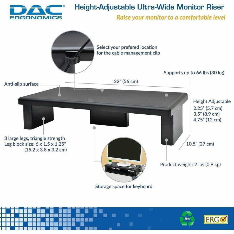 DAC&reg; Stax MP-211 Height-Adjustable Ultra-Wide Monitor/Laptop Stand, Black