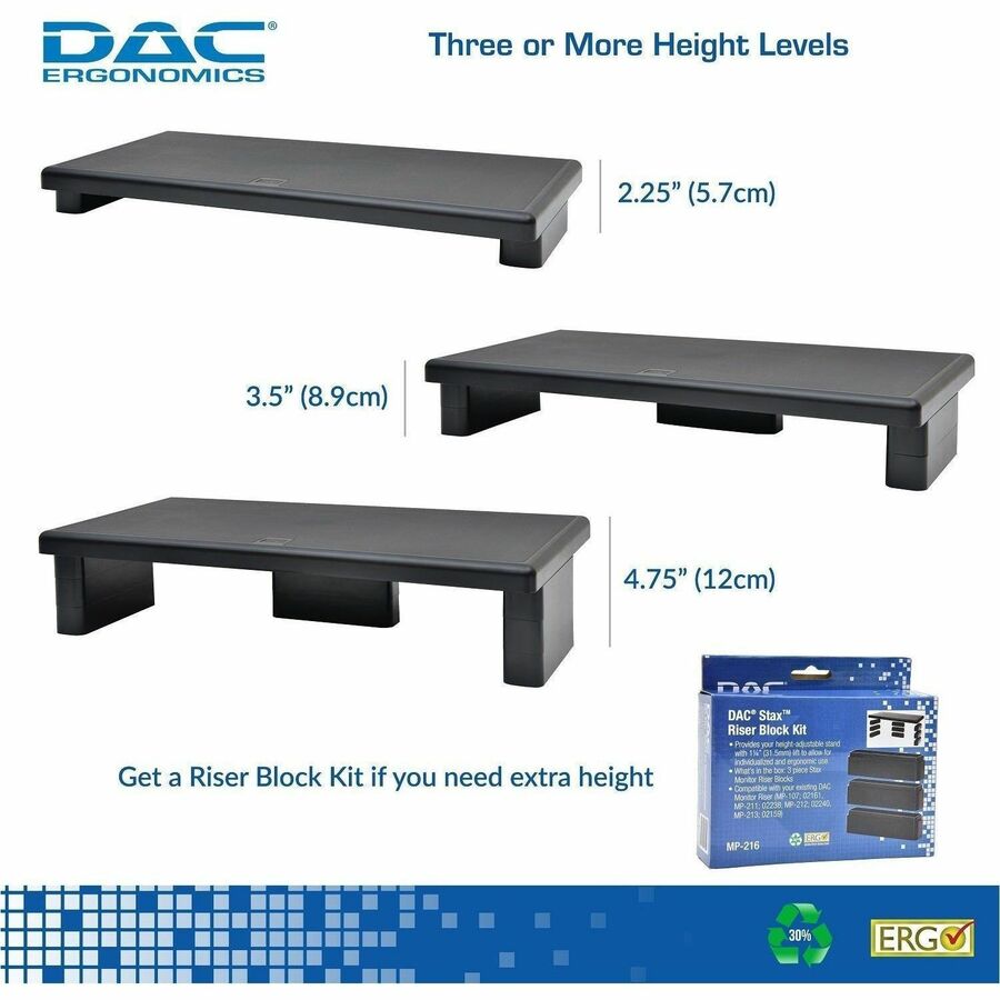 DAC&reg; Stax MP-211 Height-Adjustable Ultra-Wide Monitor/Laptop Stand, Black