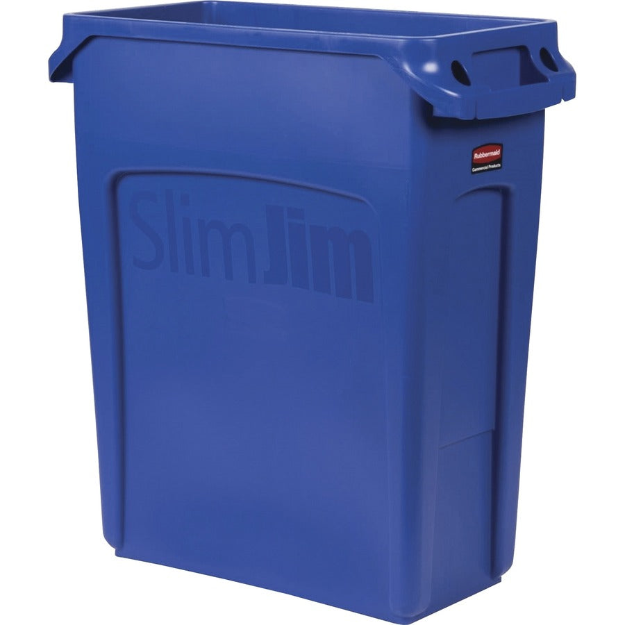 Rubbermaid Commercial Slim Jim Vented Container - 16 gal Capacity - Rectangular - Durable, Vented, Sturdy, Weather Resistant, Handle, Lightweight - 25" Height x 11" Width - Blue - 1 Each