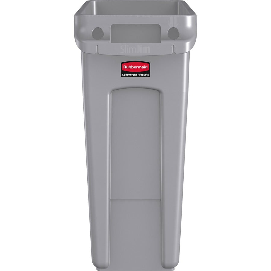 Rubbermaid Commercial Slim Jim Vented Container - 16 gal Capacity - Rectangular - Durable, Vented, Sturdy, Weather Resistant, Handle, Lightweight - 25" Height x 11" Width - Gray - 1 Each