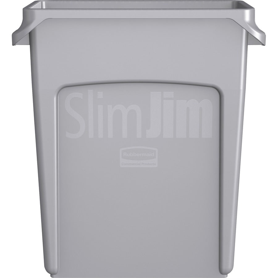 Rubbermaid Commercial Slim Jim Vented Container - 16 gal Capacity - Rectangular - Durable, Vented, Sturdy, Weather Resistant, Handle, Lightweight - 25" Height x 11" Width - Gray - 1 Each