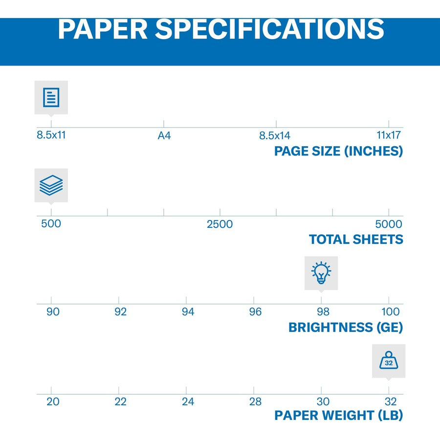 98 Brightness - Letter - 8 1/2" x 11" - 32 lb Basis Weight - Ultra Smooth - Sustainable Forestry Initiative (SFI) - White - 500 Sheets per Ream - 8 / Carton