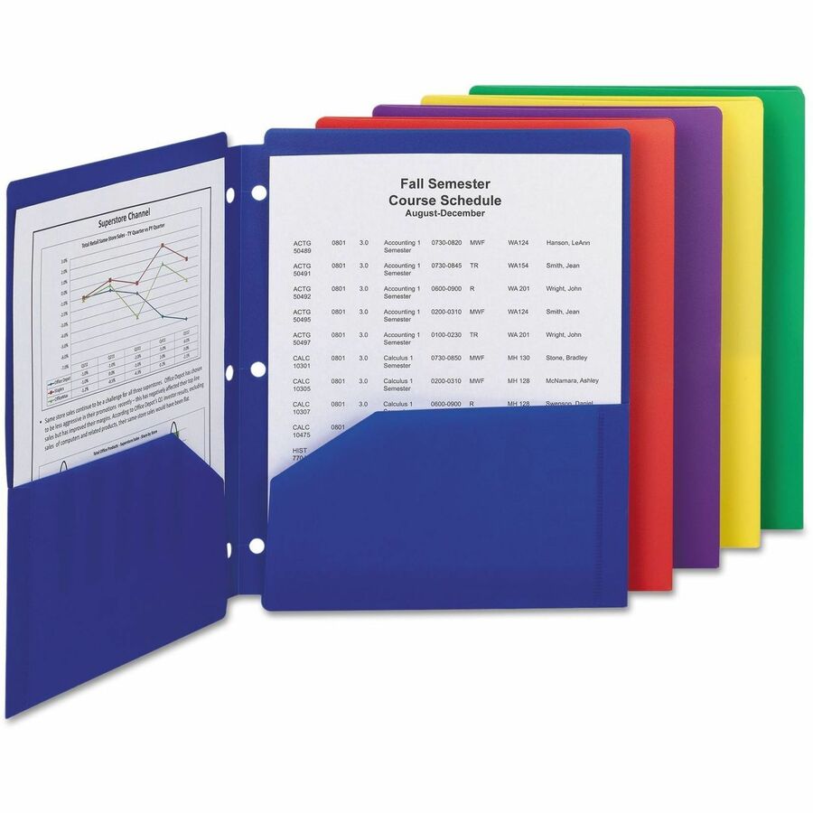 Smead Letter Pocket Folder - 8 1/2" x 11" - 50 Sheets Capacity - 2 Pocket(s) - Red, Purple, Yellow, Green, Dark Blue - 5/Pack - 10 / Carton