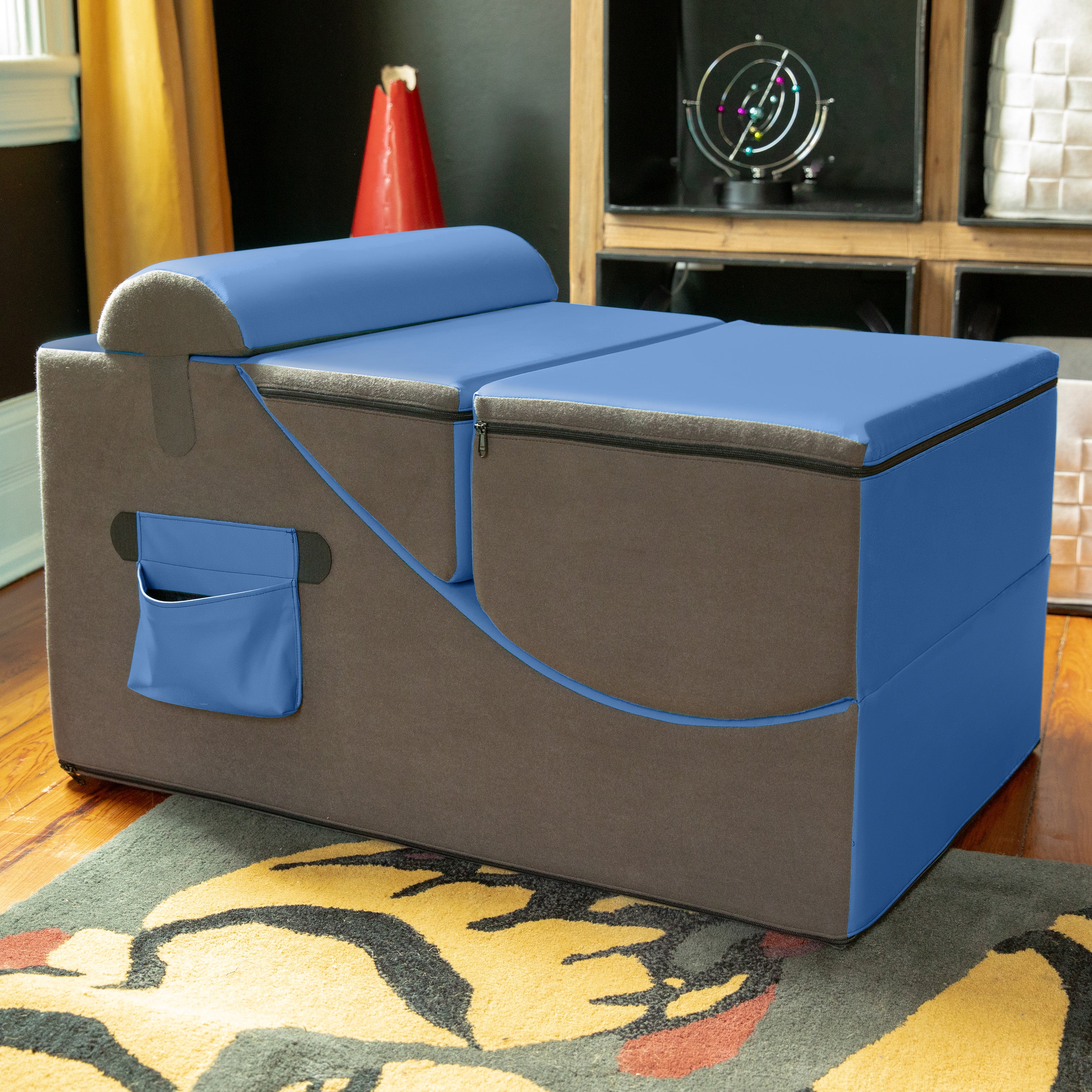 Jaxx Flexx V-Tex Convertible 3 in 1 Gamer Chair, Table, & Ottoman w/ Adjustable Headrest & Pocket - Vinyl Royal Blue