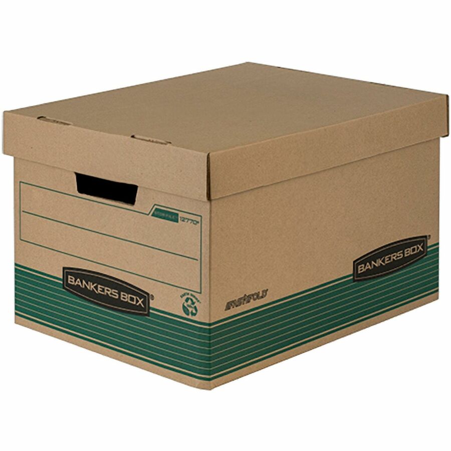 Bankers Box STOR/FILE Recycled File Storage Box, Medium Duty, Lift-Off Lid, Stackable, Kraft/Green, Legal/Letter Size, 20/Carton