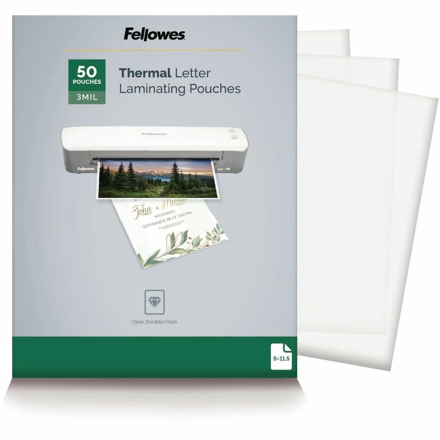 Fellowes Letter-Size Thermal Laminating Pouches - Sheet Size Supported: Letter 8.50" Width x 11" Length - Laminating Pouch/Sheet Size: 9" Width x 3 mil Thickness - Glossy - for Document - Photo-safe, Durable - Clear - 1 Pack
