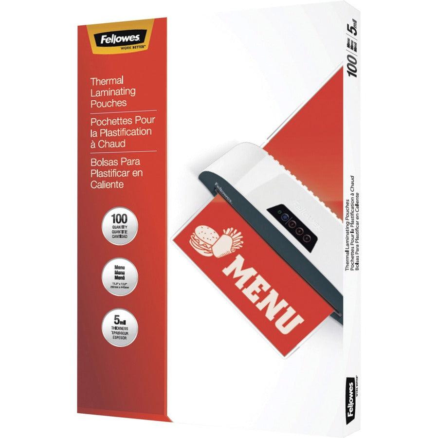 Sheet Size Supported: Menu 11.50" Width x 17.50" Length - Laminating Pouch/Sheet Size: 11.50" Width x 5 mil Thickness - Glossy - for Document, Menu - Photo-safe, Durable - Clear - 1 Pack