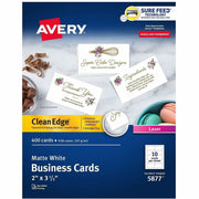 Avery Clean Edge Business Cards, Matte, Heavyweight, Rounded Corners, Smooth Edge, Uncoated, Double-sided, Smudge-free, Jam-free, White, 2" x 3.5", 400 Cards (40 Sheets) per Box
