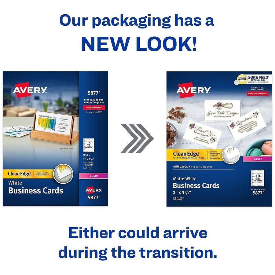 Avery Clean Edge Business Cards, Matte, Heavyweight, Rounded Corners, Smooth Edge, Uncoated, Double-sided, Smudge-free, Jam-free, White, 2" x 3.5", 400 Cards (40 Sheets) per Box