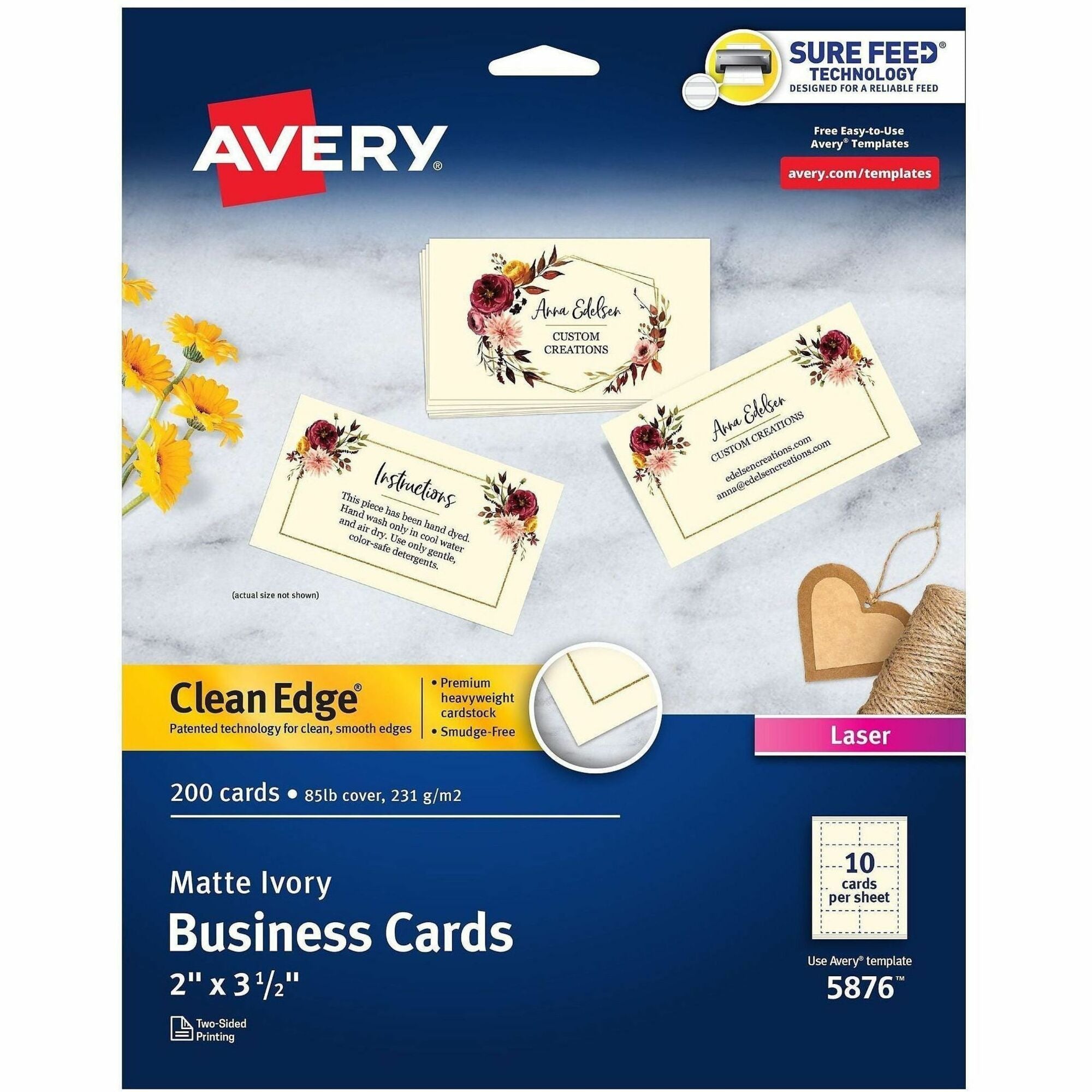 58 Brightness - A4 - 8 1/2" x 11" - 85 lb Basis Weight - 231 g/m² Grammage - Matte - Heavyweight, Rounded Corner, Avery Clean Edge Technology, Smooth Edge, Anti-jam, Double-sided, Printable, Unperforated - Ivory - 20 Sheets - 200 / Pack