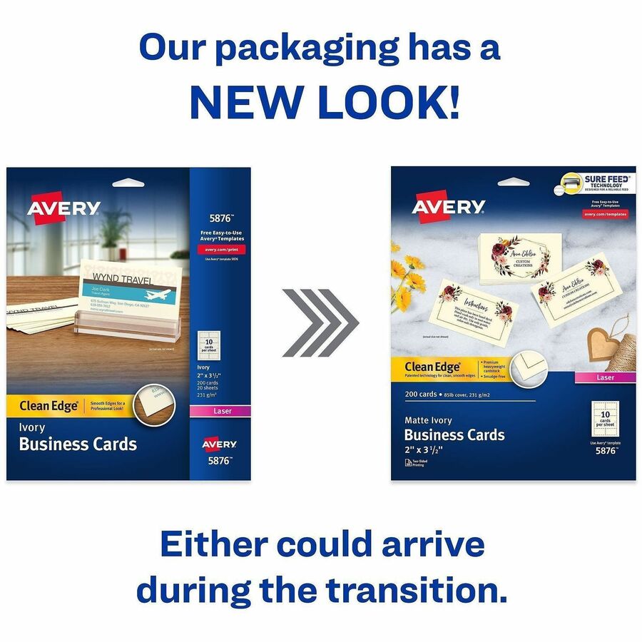 58 Brightness - A4 - 8 1/2" x 11" - 85 lb Basis Weight - 231 g/m² Grammage - Matte - Heavyweight, Rounded Corner, Avery Clean Edge Technology, Smooth Edge, Anti-jam, Double-sided, Printable, Unperforated - Ivory - 20 Sheets - 200 / Pack