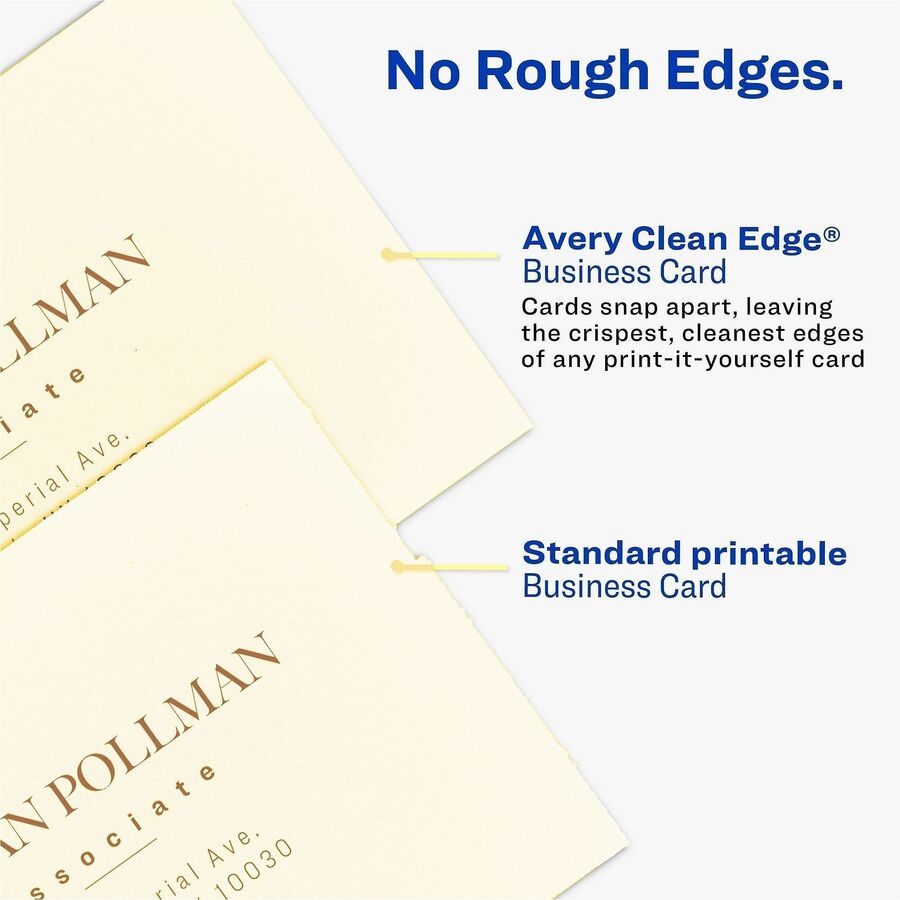 58 Brightness - A4 - 8 1/2" x 11" - 85 lb Basis Weight - 231 g/m² Grammage - Matte - Heavyweight, Rounded Corner, Avery Clean Edge Technology, Smooth Edge, Anti-jam, Double-sided, Printable, Unperforated - Ivory - 20 Sheets - 200 / Pack