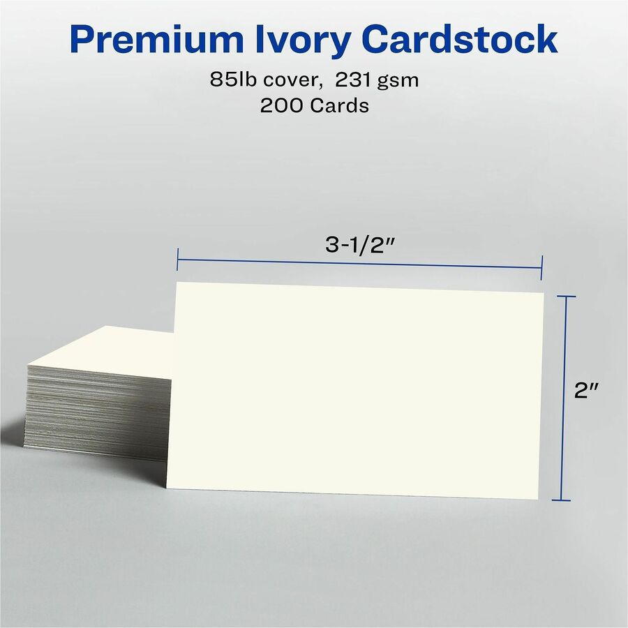 58 Brightness - A4 - 8 1/2" x 11" - 85 lb Basis Weight - 231 g/m² Grammage - Matte - Heavyweight, Rounded Corner, Avery Clean Edge Technology, Smooth Edge, Anti-jam, Double-sided, Printable, Unperforated - Ivory - 20 Sheets - 200 / Pack