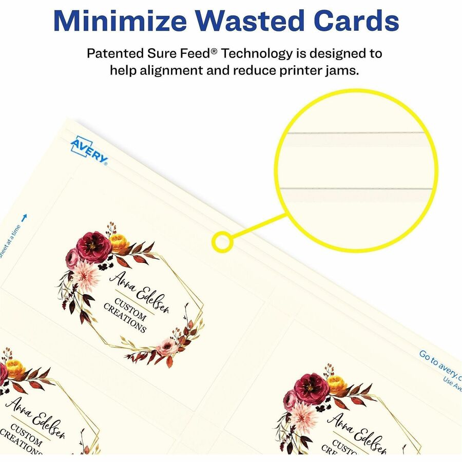 58 Brightness - A4 - 8 1/2" x 11" - 85 lb Basis Weight - 231 g/m² Grammage - Matte - Heavyweight, Rounded Corner, Avery Clean Edge Technology, Smooth Edge, Anti-jam, Double-sided, Printable, Unperforated - Ivory - 20 Sheets - 200 / Pack