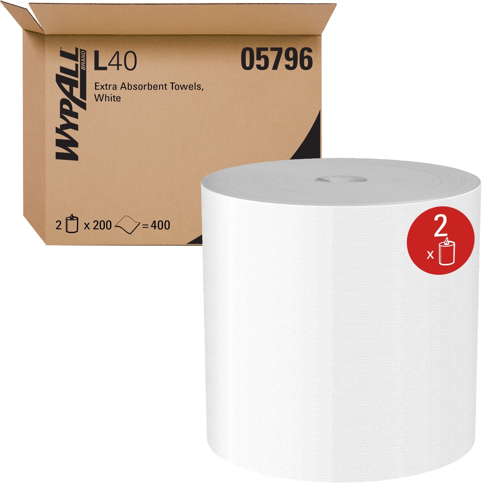 Wypall PowerClean L40 Extra Absorbent Towels - 10" Width x 13.20" Length - 200 Sheets/Roll - 400 Sheets - White - Cellulose, Plush - 1 Carton