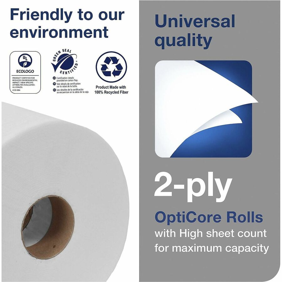 2 Ply - 3.80" Width x 288.30 ft Length - 865 Sheets/Roll - 5.60" Roll Diameter - 1 45/64" Core - White - Paper - 36 / Carton