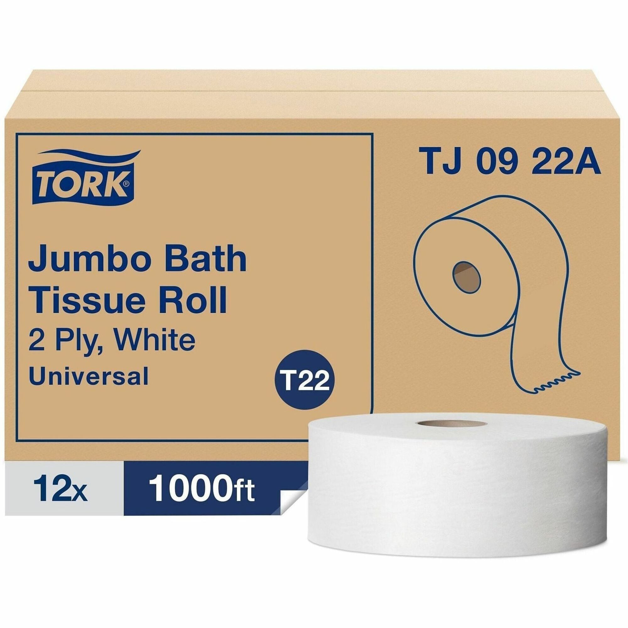 2 Ply - 3.60" Width x 1000 ft Length - 1000 Sheets/Roll - 8.80" Roll Diameter - 3 19/64" Core - White - Paper - 12 / Carton