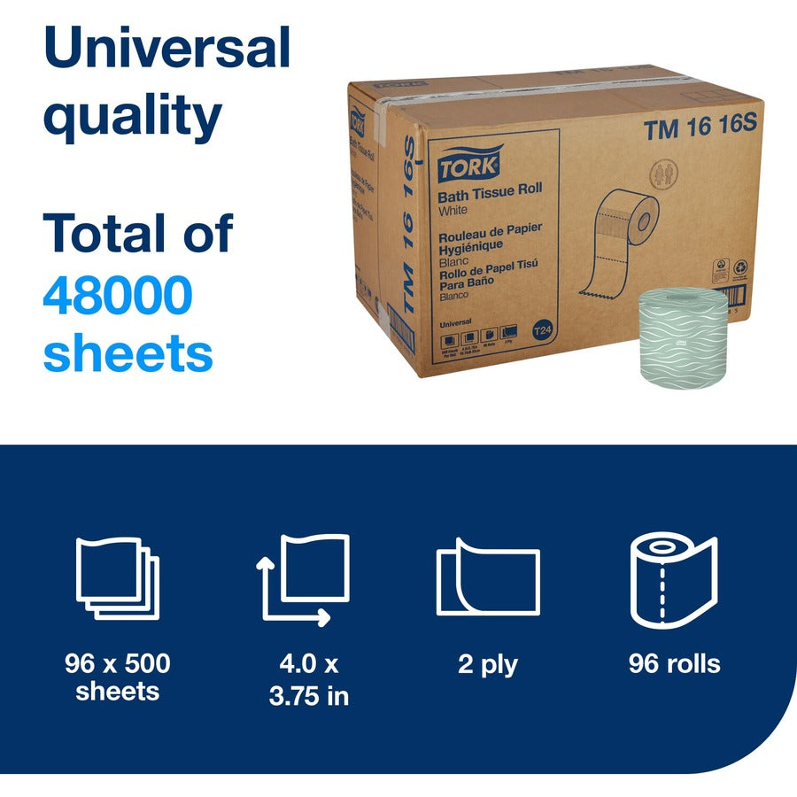 2 Ply - 4" Width x 156.25 ft Length - 500 Sheets/Roll - 4.40" Roll Diameter - 1 45/64" Core - White - Fiber - 96 / Carton