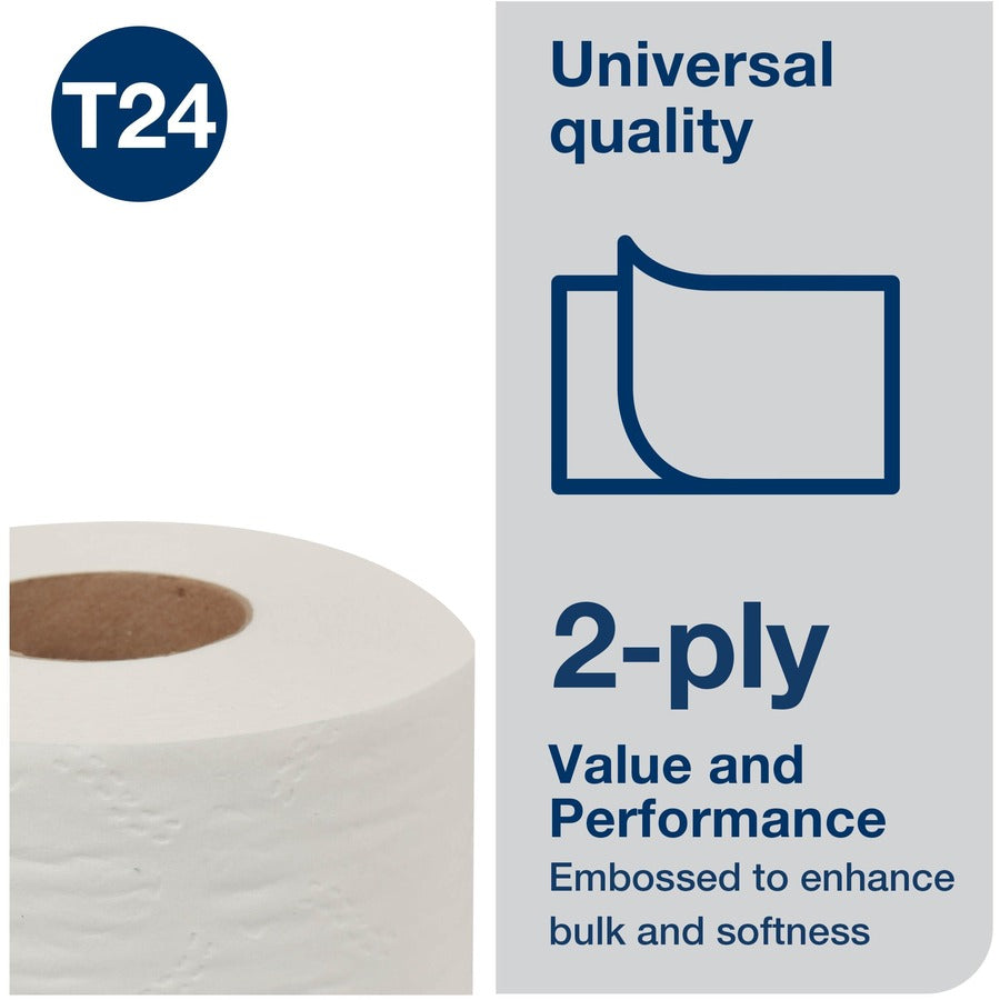 2 Ply - 4" Width x 156.25 ft Length - 500 Sheets/Roll - 4.40" Roll Diameter - 1 45/64" Core - White - Fiber - 96 / Carton