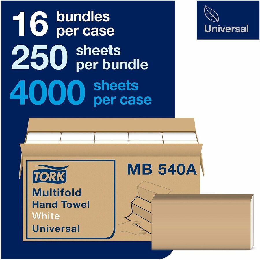 1 Ply - Multifold - 9.13" Width x 9.50" Length - White - Fiber - 250/Pack - 16 / Carton