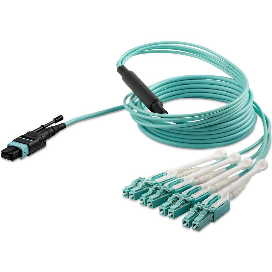 StarTech.com Fiber Optic Patch Duplex Network Cable, 6.56 ft, Multi-mode 50/125µm, 1 x MTP/MPO Female to 8 x LC Male, 40 Gbit/s, CMP Plenum OFNP Jacket, Aqua, 1 Each
