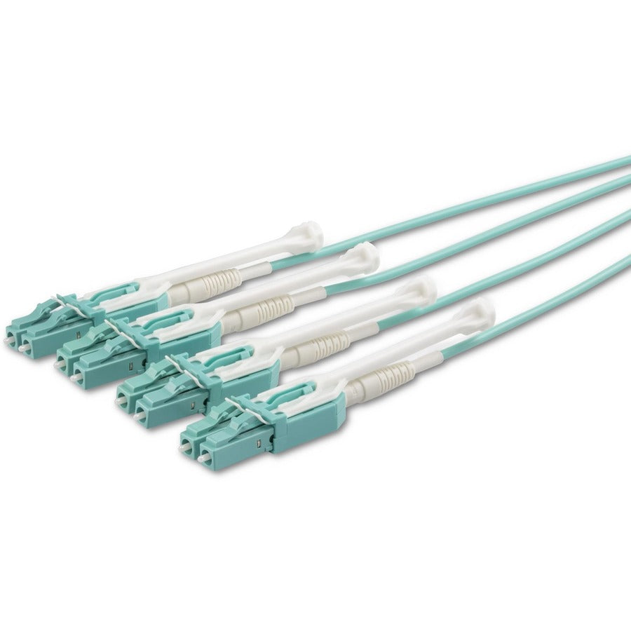 StarTech.com 16.40 ft Fiber Optic Patch Duplex Network Cable, MTP/MPO Female to 8 x LC Male, 40 Gbit/s, Multi-mode 50/125µm, Plenum CMP OFNP, Aqua, 1 Each
