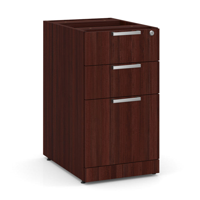 OfficeSource Laminate 3 Drawer Deluxe Full Pedestal - Box/File - Mahogany