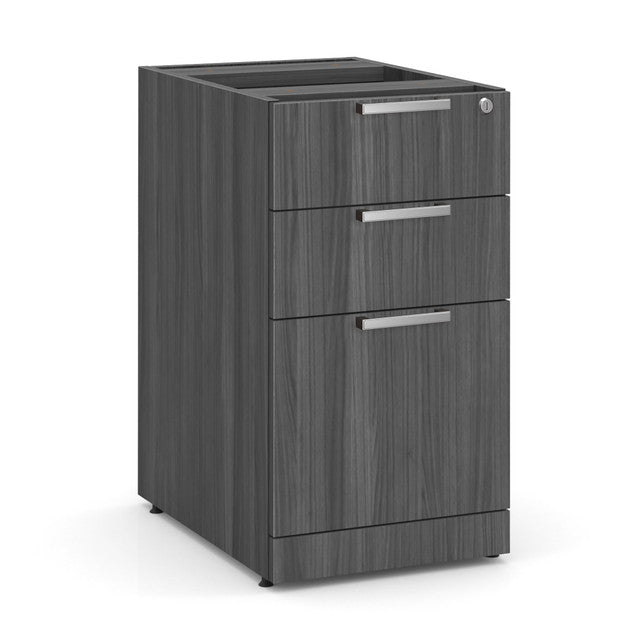 OfficeSource Laminate 3 Drawer Deluxe Full Pedestal - Box/File - Coastal Gray